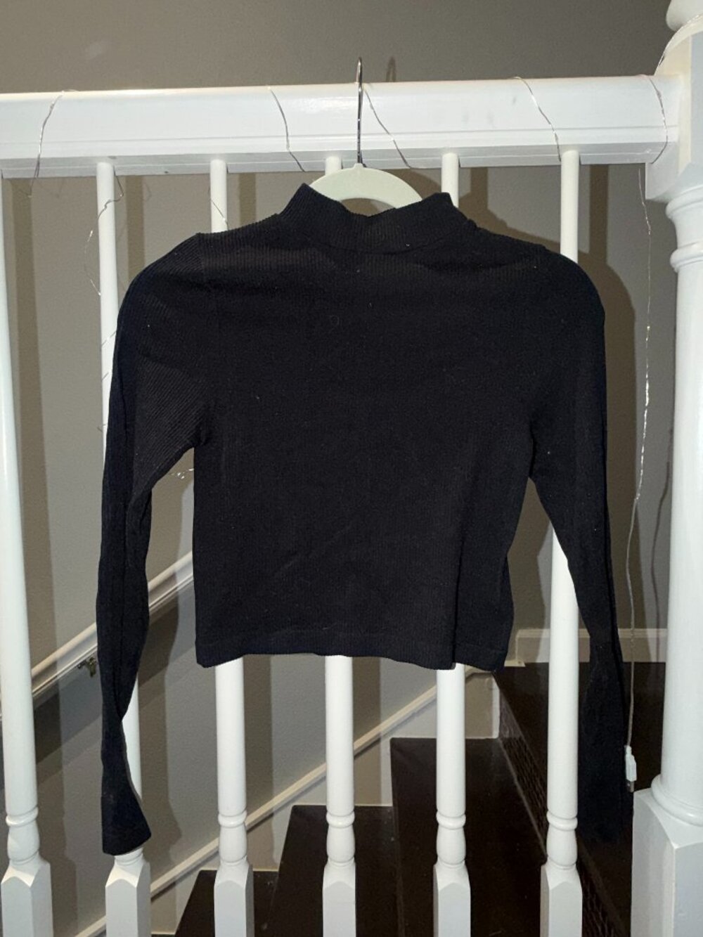 Stradivarius Black Ribbed Mock Neck Top - S